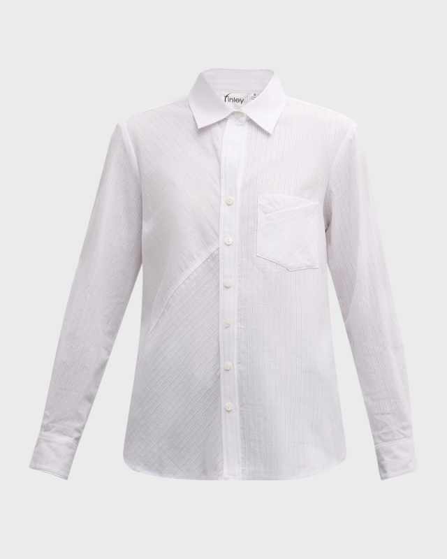 Tiegan Eyelet Striped Button-Down Shirt